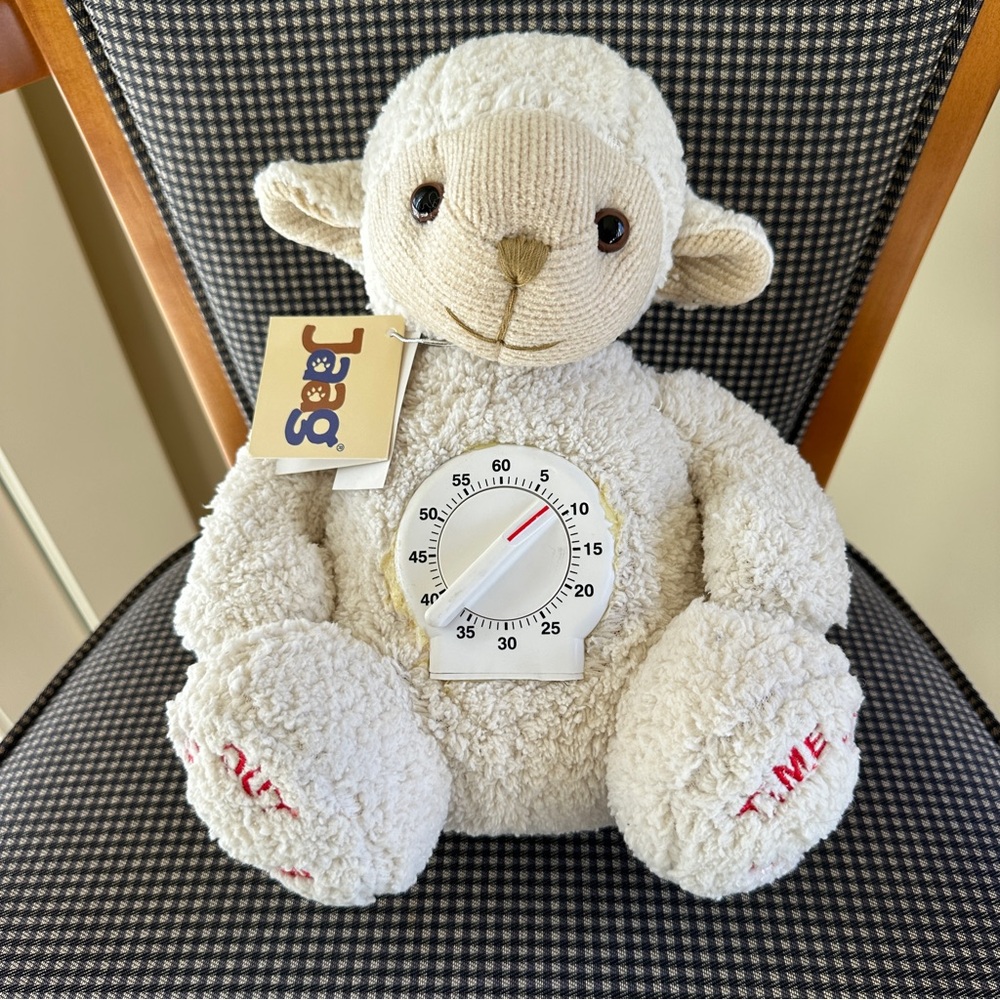 Jaag “Time Out” Clock Lamb Plush Cream Stuffed Animal